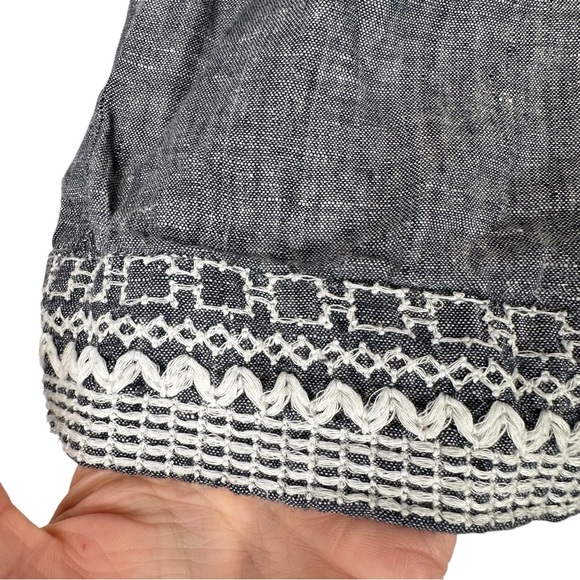 Sigrid Olsen Blue Linen Embroidered Shorts Size L Elastic Waist Boho Summer - Picture 5 of 16
